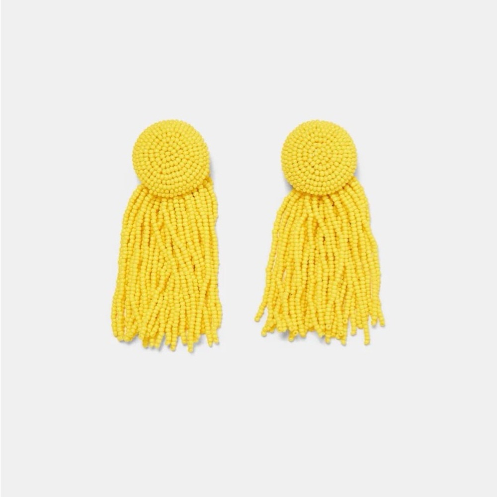 Yellow Beaded Tassel Earrings
